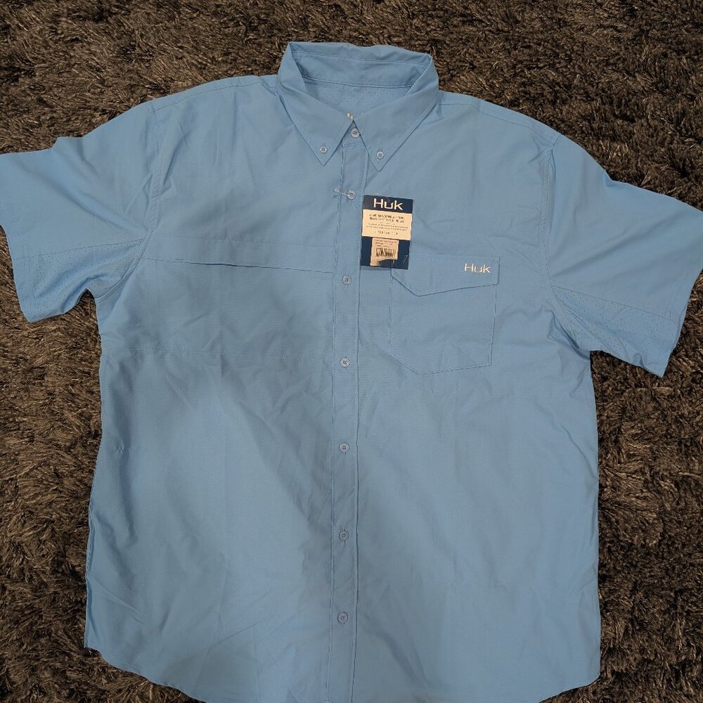 HUK TIDE POINT SOLID BLUE SS SIZE XXL